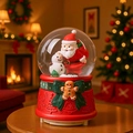 Christmas musical snow globe with Santa and snowman on red base with green bow - Christmas Santa Snowman / 80# (Light+Snow+Music)