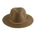 Détail d'un chapeau de paille marron avec ceinture élégante et boucle métallique - Taille Unique(58cm) / Kaki