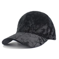 Solid black suede velvet baseball cap with soft texture and curved brim for women - Black