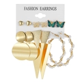 6-pair set of gold-tone earrings with butterfly pendants, pearls, and geometric hoops - 6 Pairs Set / Gold Green