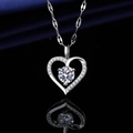 Elegant heart pendant necklace with round central stone and small diamonds in silver finish - Xl-140 [with Four-leaf Clover Chain]