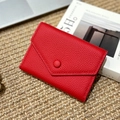 Slim red pebbled leather tri-fold envelope wallet with snap closure for women - China Red
