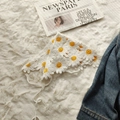 Handmade crochet daisy triangle bandana headband with floral knit patterns for women - Cream White Daisy