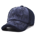 Navy blue lamb wool baseball cap with rhinestone bows and cozy suede texture - Adjustable / Navy Blue