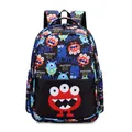 Black school backpack for boys featuring vibrant multi-eye monster prints and front pocket - Black Little Monster / Black
