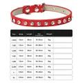 Collar de cuero rojo con diamantes de imitación para mascotas y tabla de tallas - Rojo