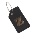 Black leather luggage tag with gold embossed letter Z and steel wire cable loop - Letter Z