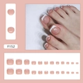 French tip glitter fake toenails set with white edges and nude pink finish for women - F152 French Fine Glitter (With Glue)