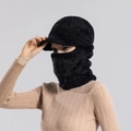 Cappuccio termico nero in peluche da donna con sciarpa, paraorecchi e maschera - Nero