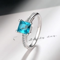 Square sea blue zircon ring in S925 sterling silver with four-claw setting for women - Sea Blue Zirconia