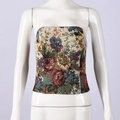Close-up of vintage floral brocade fabric texture on strapless tube top for women - S / Apricot Floral