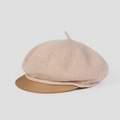 Beige knitted newsboy hat with brown brim, vintage octagonal style for high street fashion - M (56-58cm) / Beige