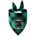 Close-up of green and black plaid dog bandana with My 1st Christmas print detail - Green & Black Christmas Hat