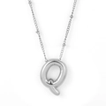 Polished silver puffy balloon letter Q pendant necklace with satellite bead chain - Silver - Q