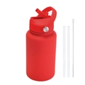 Red 650ml stainless steel sports bottle set with two straws and a cleaning brush - 650ml / Red