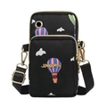 Bolso bandolera de nailon negro para móvil con diseño de globos y cremallera doble - Patrón de Globo Negro