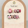 Handmade press-on nail set with 3D cartoon cats and pink glitter decorations - Extra Small (XS) / Short Square Round (1551)