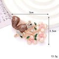 Brown squirrel and pink flower enamel brooch with rhinestones on gold base, 5cm size - D2304 Squirrel