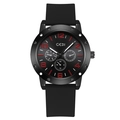 Men's GEDI quartz sports watch with black silicone strap and red luminous hour markers - Black Dial Black Strap