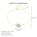 S925 sterling zilveren gouden armband met zonnebloem, turquoise steen en zirkonia's - Zonnebloem Hanger Enkelbandje(L982)