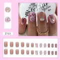 Weiße French Aurora Kunstnägel Set mit Rosa Herzen und Roségold Glitzer 24 Stück - Kleber-Typ / Französischer Herz-Stil (Z723)