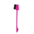 Pink double-sided eyebrow brush and styling comb with black bristles for hair edging - 3-Head Style Brow Brush Rose Red