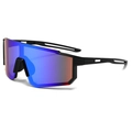 Matte black sports cycling glasses with gradient blue and orange polarized lenses - One-piece Sports Style (89377) / Black Frame Blue Mirrored Lens