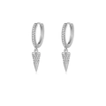Silver hoop earrings with cubic zirconia pave and conical pendant for women - Silver Pave Spike