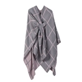 Pink and gray plaid cashmere-like poncho shawl with elegant knotted front design - Gray Pink Plaid