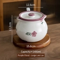 1400ml ceramic lard jar with lid and spoon, featuring purple floral pattern and handle - Double Ear Purple Flower (1400ml)
