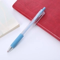 Blue retractable gel pen with ergonomic grip resting on a red leather notebook - 0.5mm-Single Price / Minimalist Blue Style
