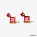 Gold stainless steel earrings set with round and square pink cubic zirconia stones - Square Zirconia Earrings (KDE1070)