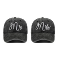 Casquettes de baseball vintage en denim délavé avec broderie Mr et Mrs pour couples - Ensemble MR+MRS