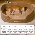 Washable 3D padded dog bed size chart showing brown corduroy pet mats from S to 3XL - Coffee (Without Mat)