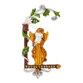 Vintage gold angel brooch with pink enamel flowers and green leaves on white background - Vintage Praying Angel