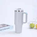 Detail of a 40oz stainless steel vacuum insulated travel tumbler with handle and straw - Light Gray (Generation 2)