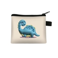 Detailed view of the cute blue 3D dinosaur print on the off-white zipper coin purse - Dinosaur 1 (Blue Brachiosaurus)