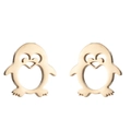Close-up of golden penguin stud earrings with hollow design and polished finish - Penguin / Gold