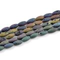 Macro shot of rainbow druzy agate beads with natural metallic texture for DIY jewelry - Seed Beads / 12 Pieces/Strand (8*16mm) / Electroplated Rainbow