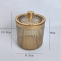 Amber ribbed glass storage jar with gold lid measuring 8.5cm by 10.8cm for luxury home decor - Metal Conical Handle / Amber