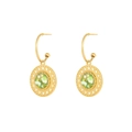 French vintage resin drop earrings with green textured stone and gold hollow design - Gold Green