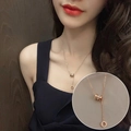 Rose gold cylinder pendant necklace with zircon inlay and small round charm detail - 15# Necklace-Rose Gold Cylinder