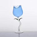 Artistic blue tulip-shaped glass with green leaves and a curved transparent stem - 150ml Blue Green Leaf Cup