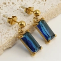 Orecchini placcati oro 18K con zirconi blu rettangolari su base in pietra naturale - Base Oro Zircone Blu Rettangolare / Blu