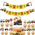 Set decorativo compleanno tema cantiere con striscioni escavatore e cake topper - Nuovo Set Striscione e Topper Camion da Cantiere
