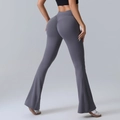 Grey high-waisted flare yoga leggings with V-shaped stitching and butt-lifting design - S / Gray