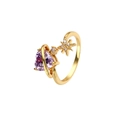 Adjustable gold plated ring featuring purple heart gemstone and starburst celestial motifs - Gold with Purple Zircon