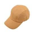 Dettaglio cappellino 5 panel marrone in tela con visiera curva e occhielli in metallo - Giallo Zenzero
