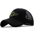 Outdoor fishing trucker hat in black mesh with green star embroidery on front - Adjustable / Black