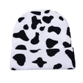 Winter cow print knitted beanie with warm folded cuff and thick white black pattern - One Size / Black White Cow Print